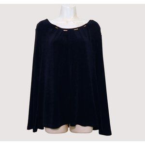 Chicos 3 Travelers Top 16 XL Navy Blue Long Sleeve Gold Trim at Neck Travel Knit